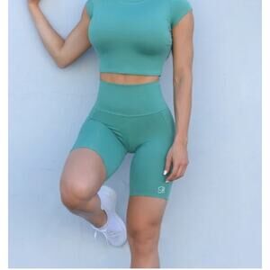 Bombshell Sportswear Jade Teal High Waisted Shorts Womens Medium